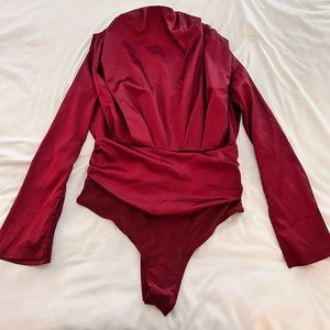 SHEIN Satin Maroon bodysuit